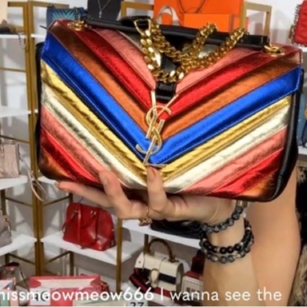 FLASH SALE! Auth. Yves Saint Laurent Multicolor Chevron Shoulder Bag - Picture 2 of 7